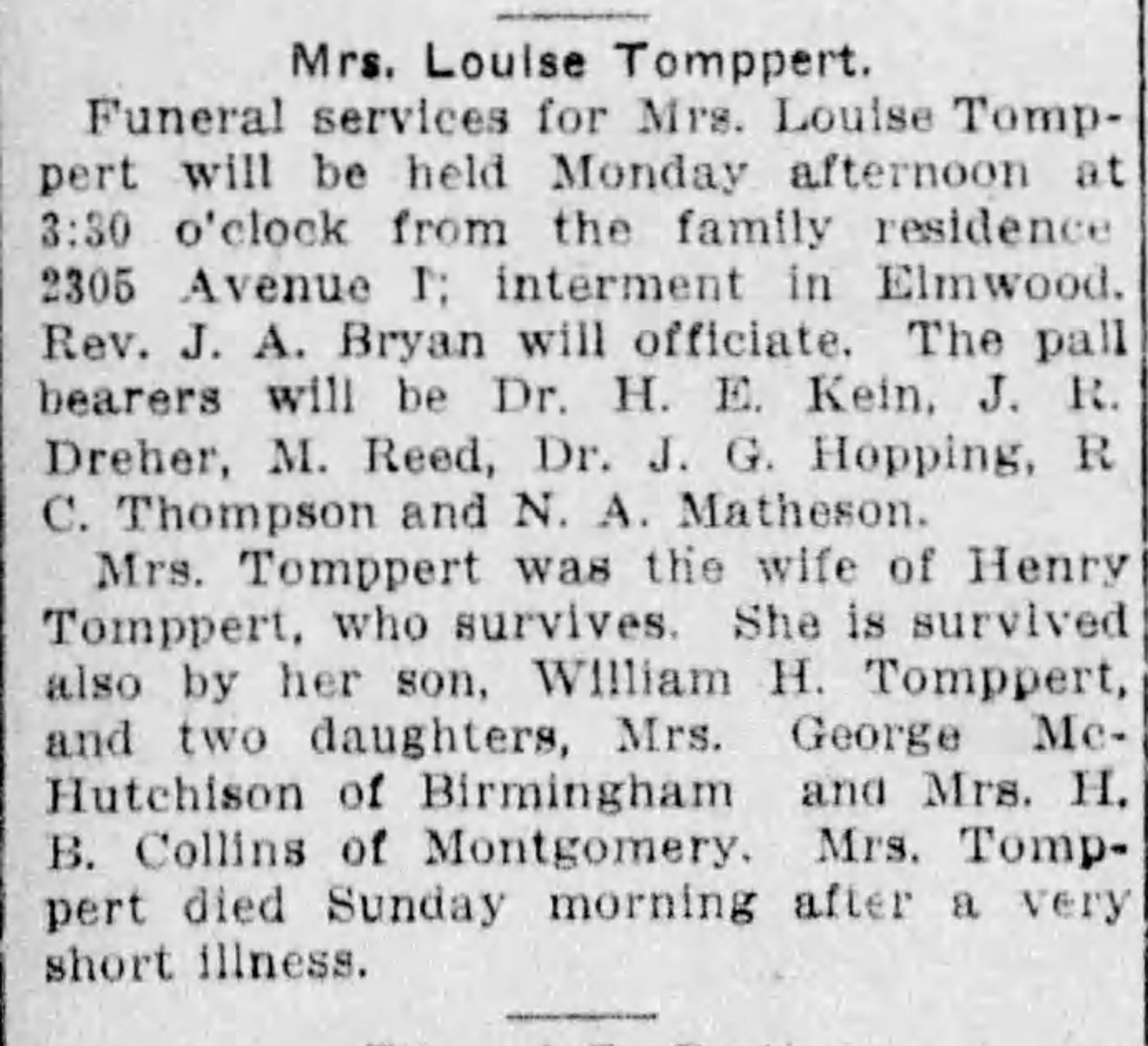 Mrs. Louise Tomppert obituary